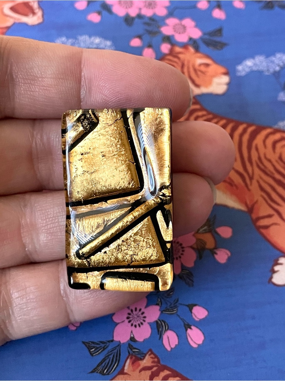 Vintage gold & black cased art glass abstract pendant/brooch avant garde
